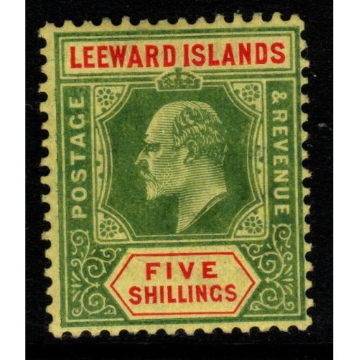LEEWARD ISLANDS SG45 1910 5/= GREEN & RED/YELLOW MTD MINT