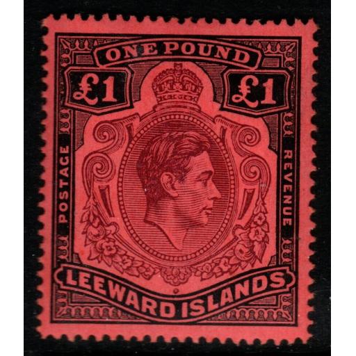 LEEWARD ISLANDS SG114b 1945 £1 BROWN-PURPLE & BLACK/SALMON MTD MINT