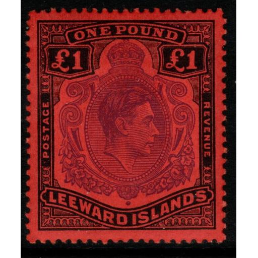 LEEWARD ISLANDS SG114c 1952 £1 VIOLET & BLACK/SCARLET p13 MTD MINT