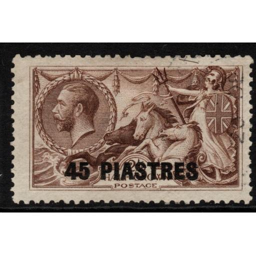 BRITISH LEVANT SG48a 1921 45pi on 2/6 CHOCOLATE-BROWN "JOINED FIGURES" FINE USED