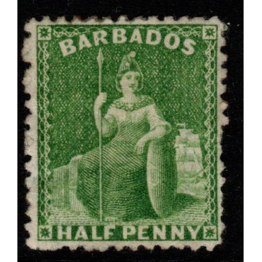 BARBADOS SG67 1875 ½d BRIGHT BRIGHT GREEN p12½ UNUSED