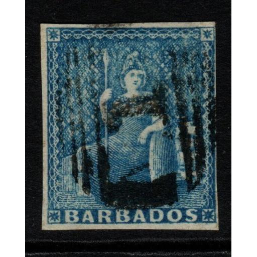 BARBADOS SG10 1852 (1d) PALE BLUE 3 MARG USED