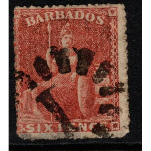 BARBADOS SG29 1861 (6d) ROSE-RED USED