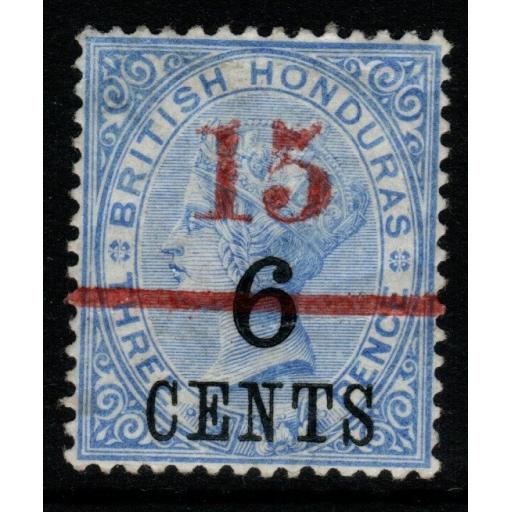 BRITISH HONDURAS SG50 1891 15c on 6c on 3d ULTRAMARINE MTD MINT