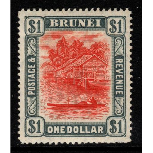 BRUNEI SG33 1907 $1 RED & GREY MTD MINT