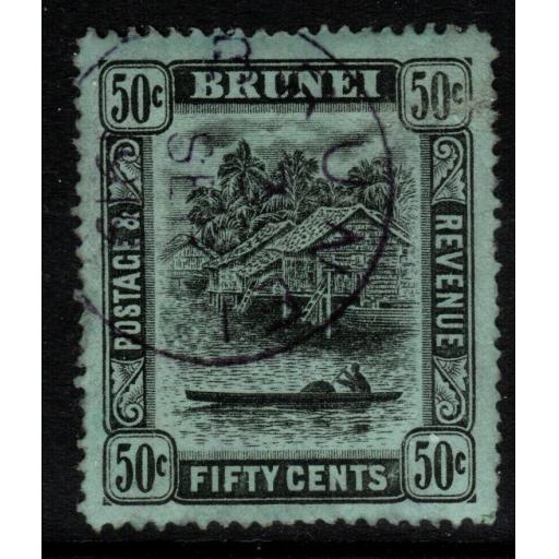 BRUNEI SG45a 1920 50c BLACK/BLUE-GREEN FINE USED