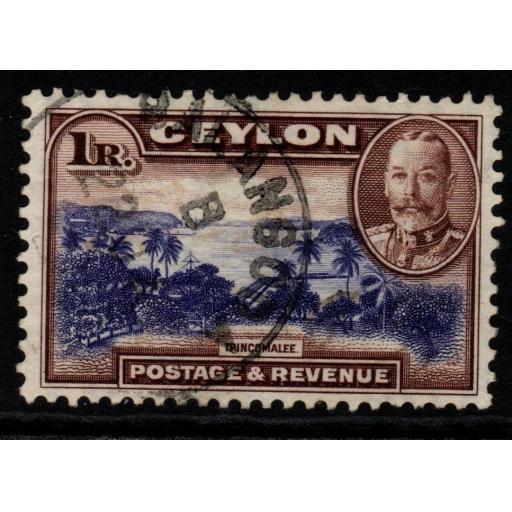 CEYLON SG378 1935 1r VIOLET-BLUE & CHOCOLATE USED