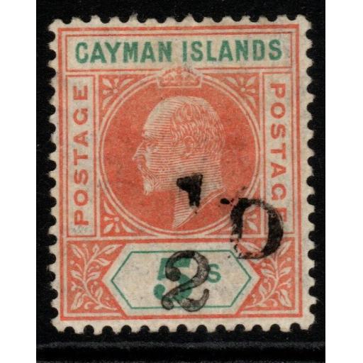 CAYMAN ISLANDS SG18 1907 ½d on 5/= SALMON & GREEN MTD MINT