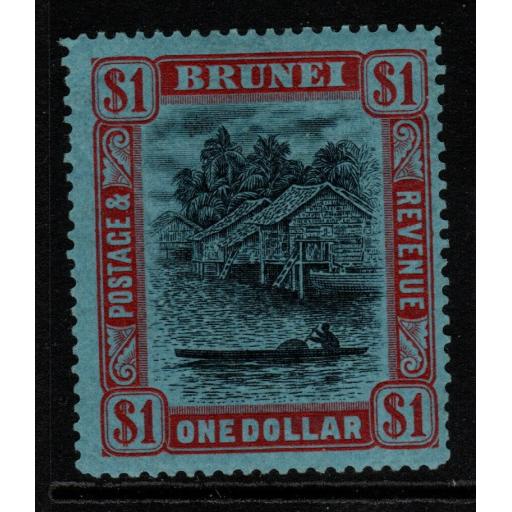 BRUNEI SG78 1931 $1 BLACK & RED/BLUE MTD MINT