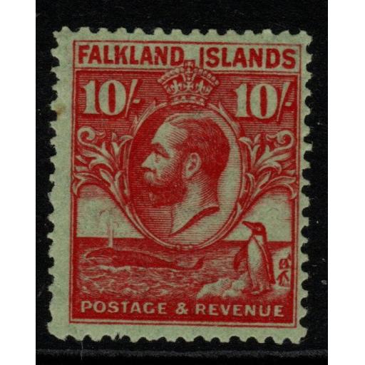 FALKLAND ISLANDS SG125 1929 10/= CARMINE/EMERALD MTD MINT