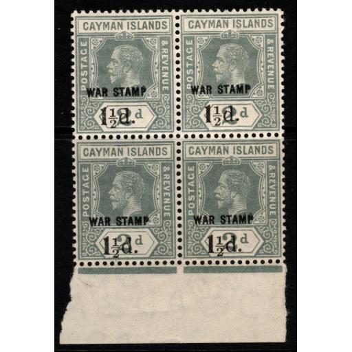 CAYMAN ISLANDS SG58 1919 1½d on 2d GREY BLOCK OF 4 MTD MINT