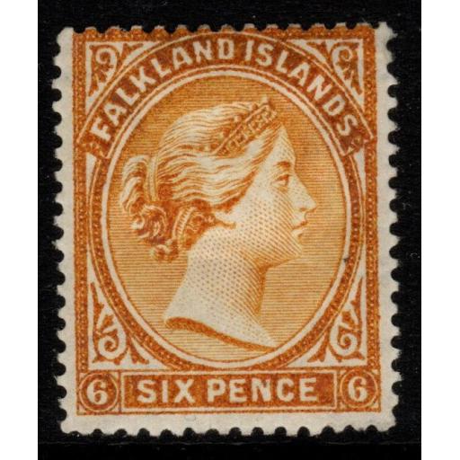 FALKLAND ISLANDS SG33x 1891 6d ORANGE-YELLOW WMK REVERSED MTD MINT