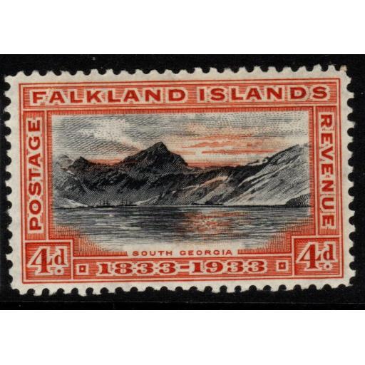 FALKLAND ISLANDS SG132 1933 4d BLACK & ORANGE MTD MINT