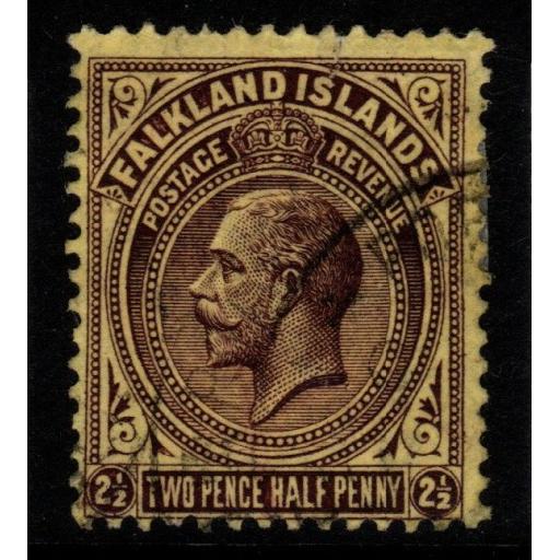 FALKLAND ISLANDS SG77 1923 2½d DEEP PURPLE/PALE YELLOW USED