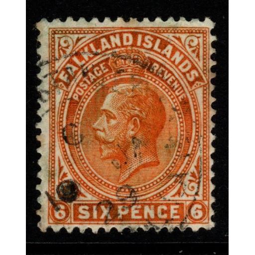 FALKLAND ISLANDS SG78 1925 6d YELLOW-ORANGE FINE USED