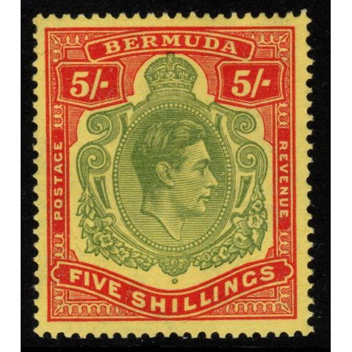 BERMUDA SG118d 1942 5/= PALE BLUISH GREEN & CARMINE-RED/PALE YELLOW MTD MINT