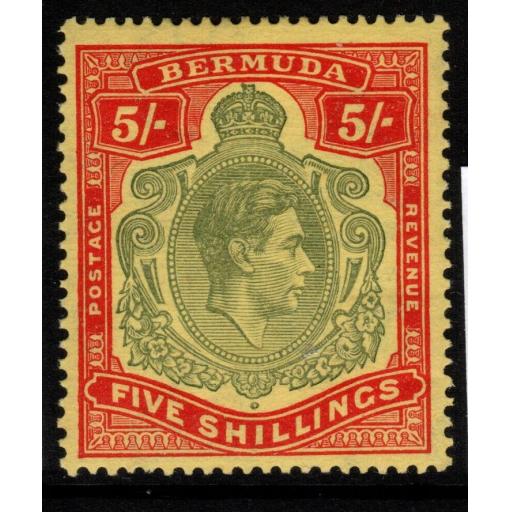 BERMUDA SG118c 1942 5/= BRONZE-GREEN & CARMINE-RED/PALE YELLOW MTD MINT