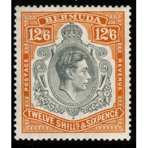 BERMUDA SG120 1938 12/6 DEEP GREY & BROWNISH ORANGE p14 MTD MINT