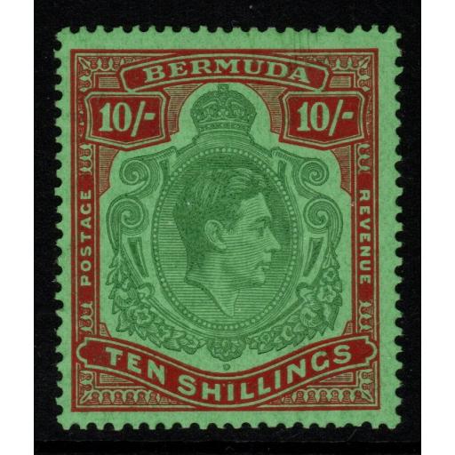 BERMUDA SG119d 1946 10/= DEEP GREEN & DULL RED/GREEN ORD PAPER MTD MINT