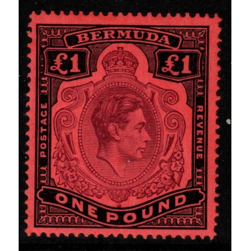 BERMUDA SG121b 1943 £1 PALE PURPLE & BLACK/PALE RED MTD MINT