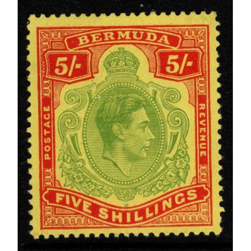 BERMUDA SG118g 1950 5/= GREEN & SCARLET/YELLOW p13 CHALKY PAPER MTD MINT