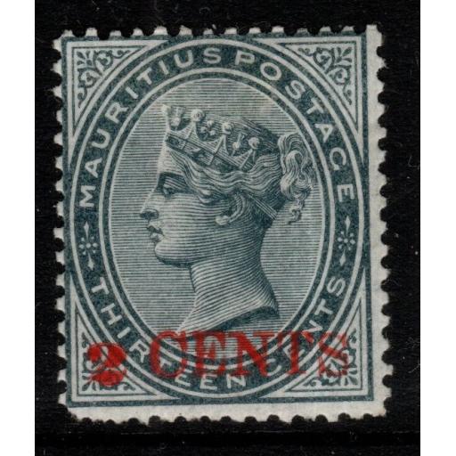 MAURITIUS SG117 1887 2c on 13c SLATE MTD MINT