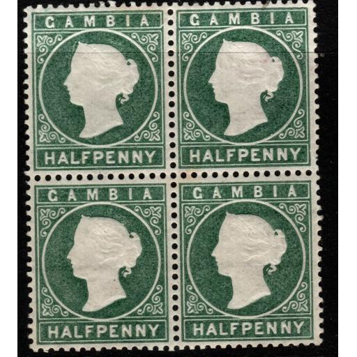 GAMBIA SG21 1887 ½d MYRTLE-GREEN MTD MINT BLOCK OF 4