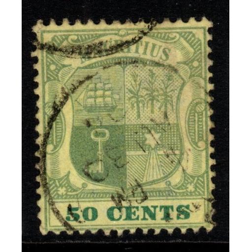 MAURITIUS SG152 1902 50c DULL GREEN & DEEP GREEN/YELLOW FINE USED