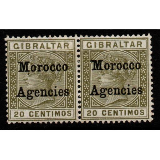 MOROCCO AGENCIES SG11/b 1899 20c OLIVE-GREEN ONE WITH BROAD "M" MTD MINT