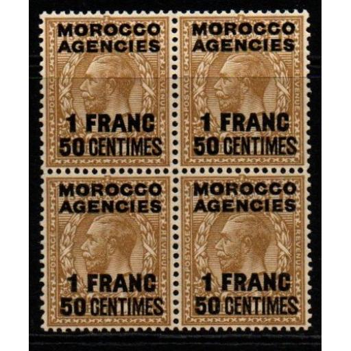 MOROCCO AGENCIES SG211 1934 1f50 on 1/= BISTRE-BROWN MNH BLOCK OF 4