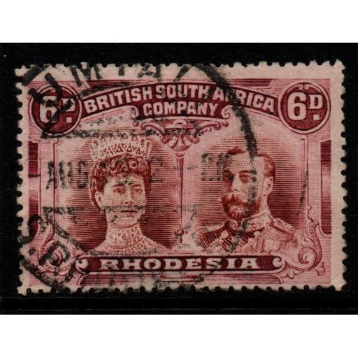 RHODESIA SG145 1910-3 6d BROWN & PURPLE USED