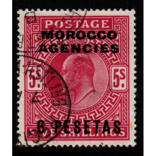 MOROCCO AGENCIES SG122 1907 6p on 5/= BRIGHT CARMINE FINE USED