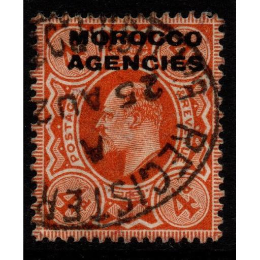 MOROCCO AGENCIES SG40 1913 4d BRIGHT ORANGE p15 FINE USED